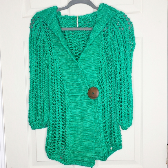 Free People Crochet Hooded Cardi Sweater Size S